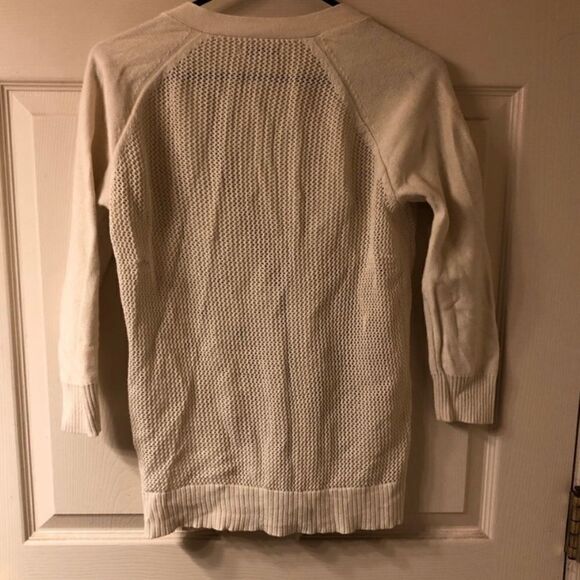 American Eagle Women’s Cream Half Zip V-Neck Grommet Cardigan - Picture 2 of 5